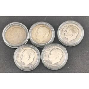 1949-S Semi Key 90% Silver Roosevelt Dime Lot 5 Coins 1949-1958 FREE SHIPPING